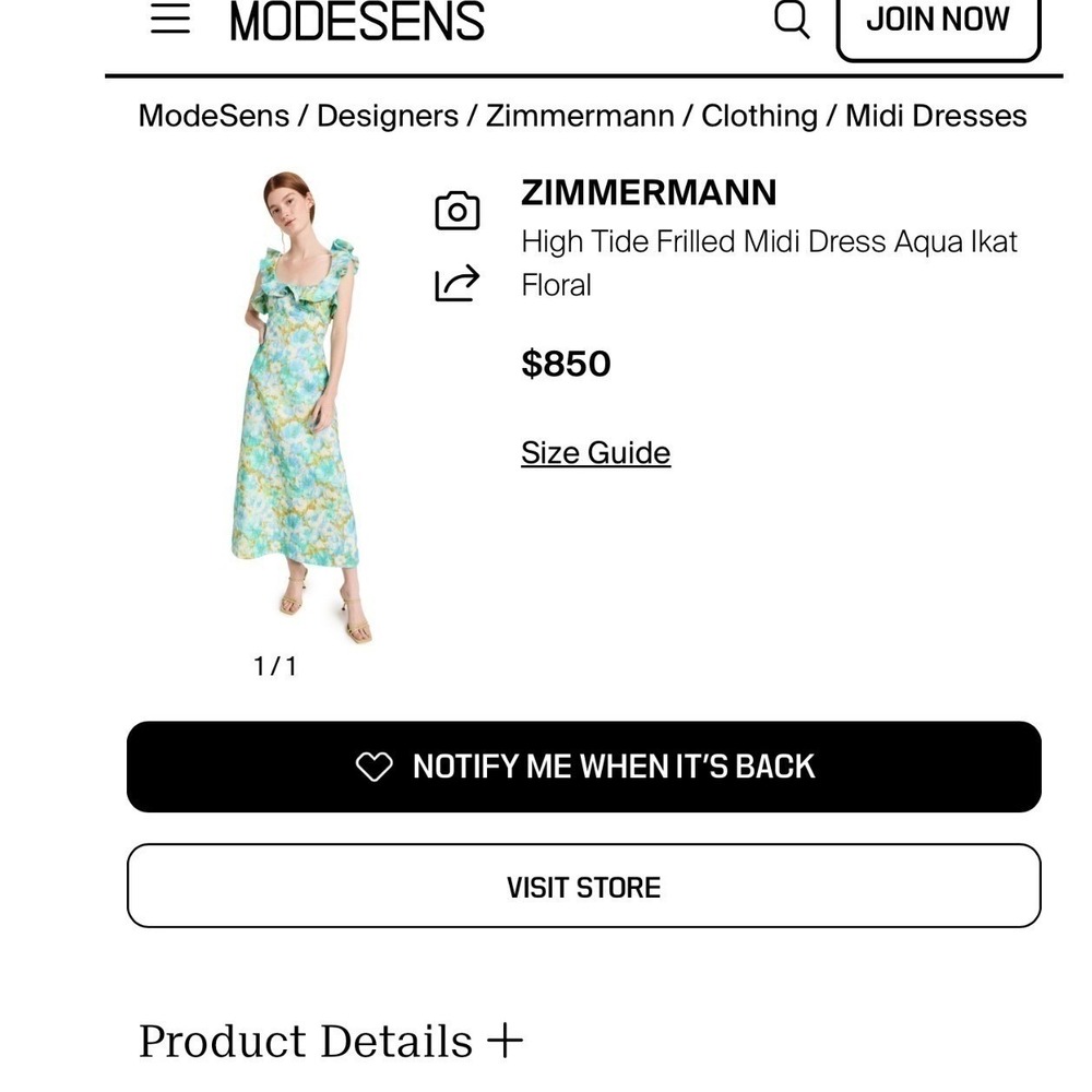 SOLD OUT Zimmermann Green and Blue Floral Ruffle Midi Dress Size 3 - Picture 9 of 13